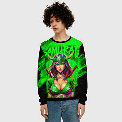 Свитшот мужской Девушка самурай с рогами, цвет: 3D-черный — фото 2