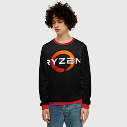 Свитшот мужской AMD ryzen logo carbon black, цвет: 3D-красный — фото 2