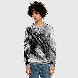 Свитшот мужской Серый абстрактный серо-черный шрих, цвет: 3D-меланж — фото 2