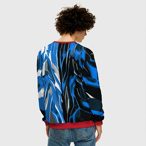 Мужской свитшот Синяя абстракция на чёрно-белом фоне / 3D-Красный – фото 4