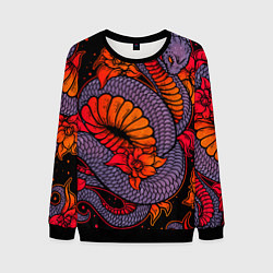 Мужской свитшот Цветы и змея - Японский стиль