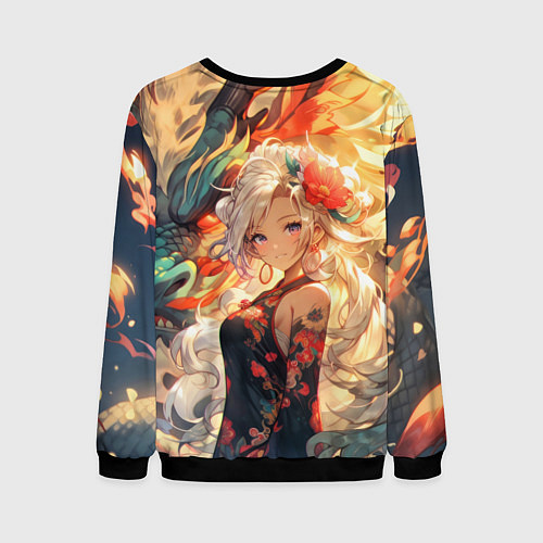 Мужской свитшот Девушка аниме с драконом / 3D-Черный – фото 2