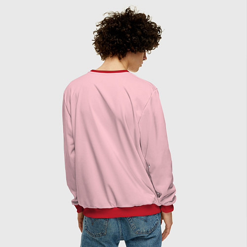 Мужской свитшот Гусси - зелено-красная полоса на розовом фоне / 3D-Красный – фото 4