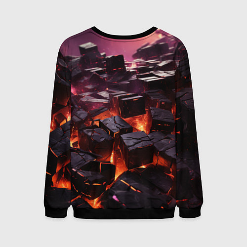 Мужской свитшот Черные абстрактные квадратные камни в лаве / 3D-Черный – фото 2