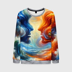 Свитшот мужской Профили парня и девушки - две стихии, цвет: 3D-меланж