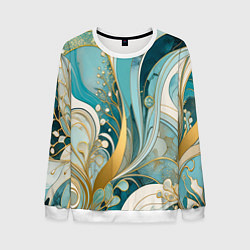 Свитшот мужской Бирюзовый с белым растительный узор в мягких тонах, цвет: 3D-белый