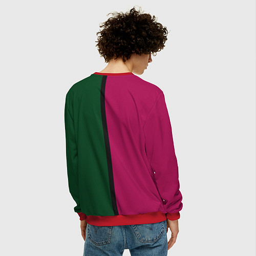 Мужской свитшот Полосы фуксия, зеленый и черный / 3D-Красный – фото 4