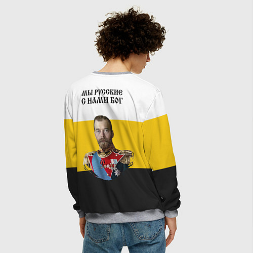 Мужской свитшот Мы русские с нами Бог НИКА 2 черная патриоты / 3D-Меланж – фото 4