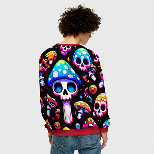 Мужской свитшот Ice cream skull and fly agaric - ai art fantasy / 3D-Красный – фото 4