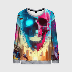 Мужской свитшот Cool vanguard neon cyber skull - ai art