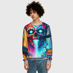 Свитшот мужской Фантастический череп небоскрёб - нейроарт, цвет: 3D-меланж — фото 2