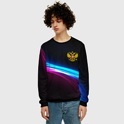 Свитшот мужской Россия неоновые волны, цвет: 3D-черный — фото 2