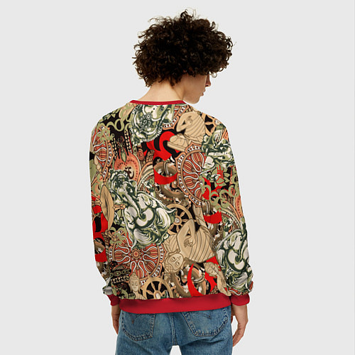 Мужской свитшот Будда и Ганеша на фоне сансары и мандалы / 3D-Красный – фото 4