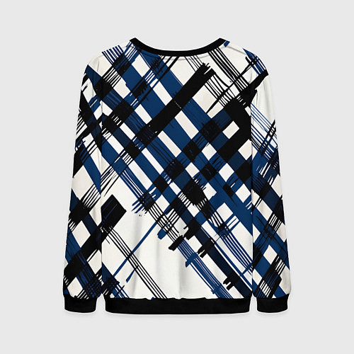 Мужской свитшот Косая клетка бело-синяя / 3D-Черный – фото 2