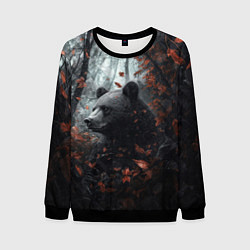 Свитшот мужской Медведь в пасмурном лесу, цвет: 3D-черный