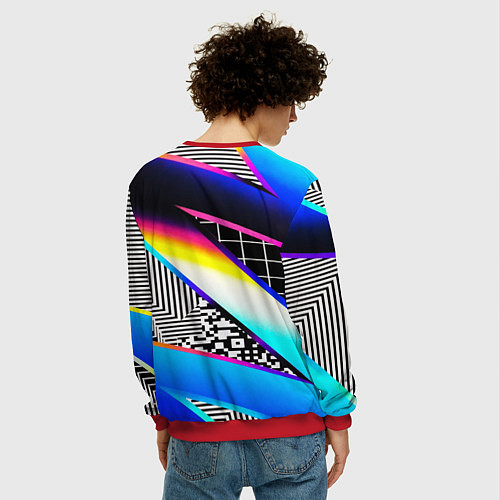 Мужской свитшот Neon stripes geometry / 3D-Красный – фото 4