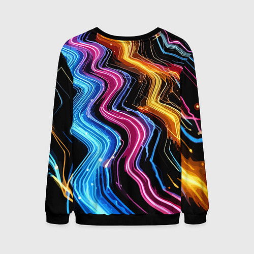 Мужской свитшот Неоновые полосы - нейроарт / 3D-Черный – фото 2