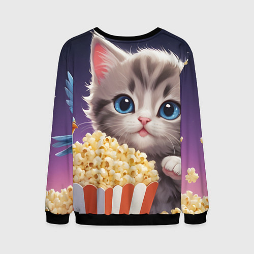 Мужской свитшот Котенок и поп-корн / 3D-Черный – фото 2