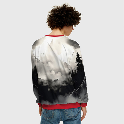 Мужской свитшот Голова серого волка / 3D-Красный – фото 4