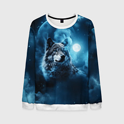 Мужской свитшот Волк ночное синее небо