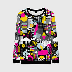 Свитшот мужской Цветной абстрактный паттерн, цвет: 3D-черный