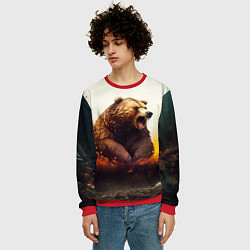 Свитшот мужской Агрессивный бурый медведь, цвет: 3D-красный — фото 2