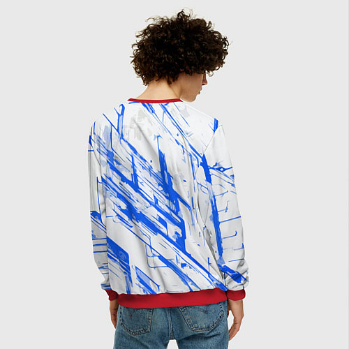 Мужской свитшот Синие полосы на белом фоне / 3D-Красный – фото 4