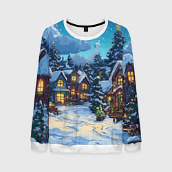 Свитшот мужской Город перед новым годом, цвет: 3D-белый