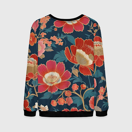 Мужской свитшот Искусство алые цветы / 3D-Черный – фото 2