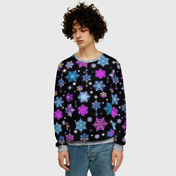 Свитшот мужской Разноцветные снежинки, цвет: 3D-меланж — фото 2