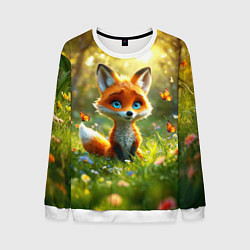 Свитшот мужской Рыжая лисичка и бабочки, цвет: 3D-белый