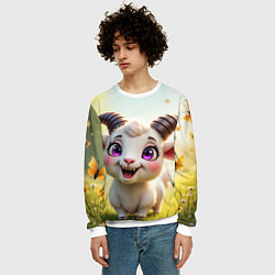 Свитшот мужской Козлёнок на лугу, цвет: 3D-белый — фото 2