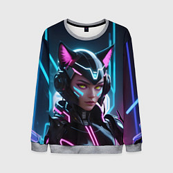 Свитшот мужской Неон кибер девушка, цвет: 3D-меланж