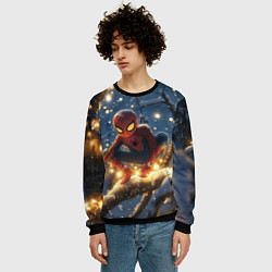 Свитшот мужской Человек-паук на новогодней елке, цвет: 3D-черный — фото 2
