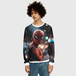 Свитшот мужской Spider man на фоне снегопада, цвет: 3D-белый — фото 2