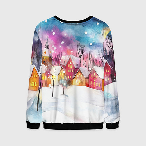 Мужской свитшот Новогодний ночной дворик / 3D-Черный – фото 2
