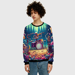 Свитшот мужской Группа скелетов даёт концерт под грибами, цвет: 3D-черный — фото 2