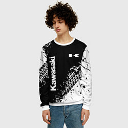 Свитшот мужской Kawasaki - следы от шин, цвет: 3D-белый — фото 2