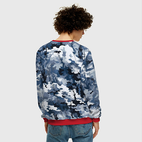 Мужской свитшот Камуфляж серо синий / 3D-Красный – фото 4