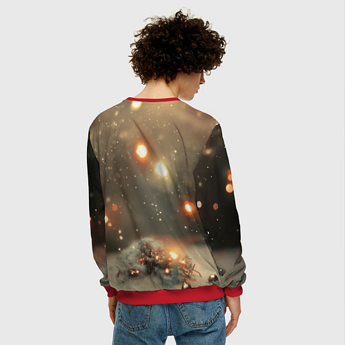 Мужской свитшот Мопс в костюме елки / 3D-Красный – фото 4