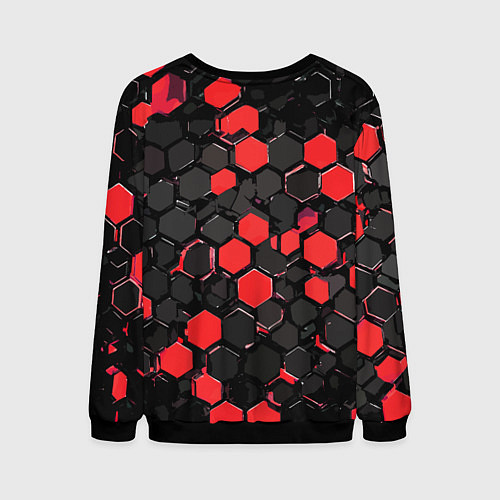 Мужской свитшот Красно-серые шестиугольники на чёрном фоне / 3D-Черный – фото 2