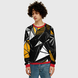 Свитшот мужской Жёлто-белые рельефные треугольники на чёрном фоне, цвет: 3D-красный — фото 2