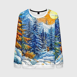 Мужской свитшот Новогодние елки в лесу масляные краски