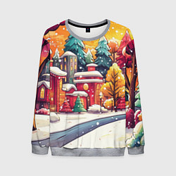 Мужской свитшот Новогодний город в оранжевых оттенках