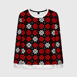 Свитшот мужской Red and white stars on a black background, цвет: 3D-белый