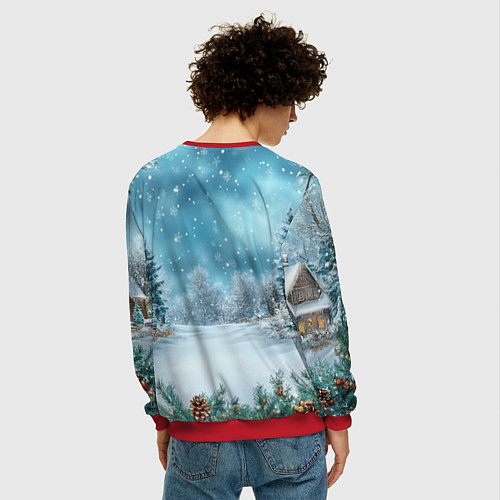 Мужской свитшот Новогодний снег / 3D-Красный – фото 4