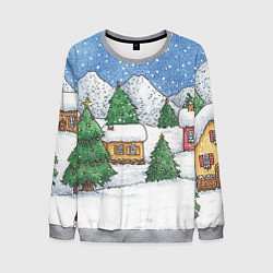 Мужской свитшот Домики и елки - новый год