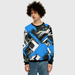 Свитшот мужской Сине-белый техно паттерн на чёрном фоне, цвет: 3D-черный — фото 2