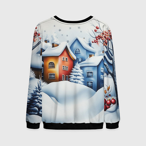 Мужской свитшот Зимний новогодний городской пейзаж / 3D-Черный – фото 2