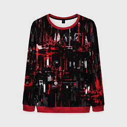 Свитшот мужской Бело-красная тревожная абстракция на чёрном фоне, цвет: 3D-красный